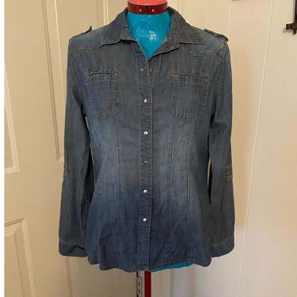 Coupe 100% Cotton Snap down Long-sleeved Top Women Size L - Picture 1 of 10